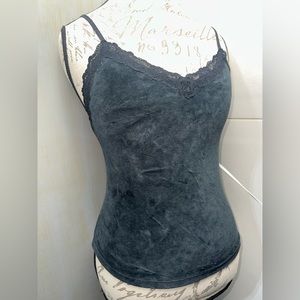 2002 Victoria’s Secret Velvet Velour Black Cami Lace Trim Medium Tank Spaghetti